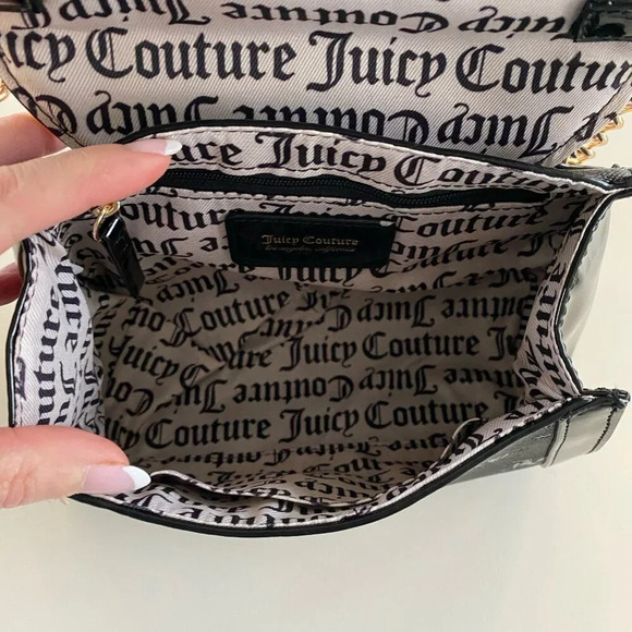 Juicy Couture Black Gothic Logo Fancy Flap Crossbody Handbag Evening Purse New - Picture 10 of 11